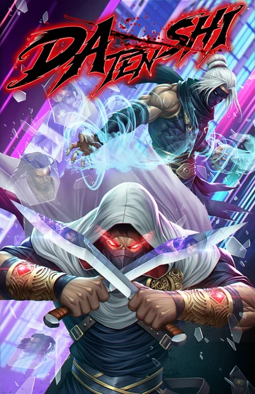 Da Ten Shi cover artwork: masked warriors surrounded by blue and violet energy.